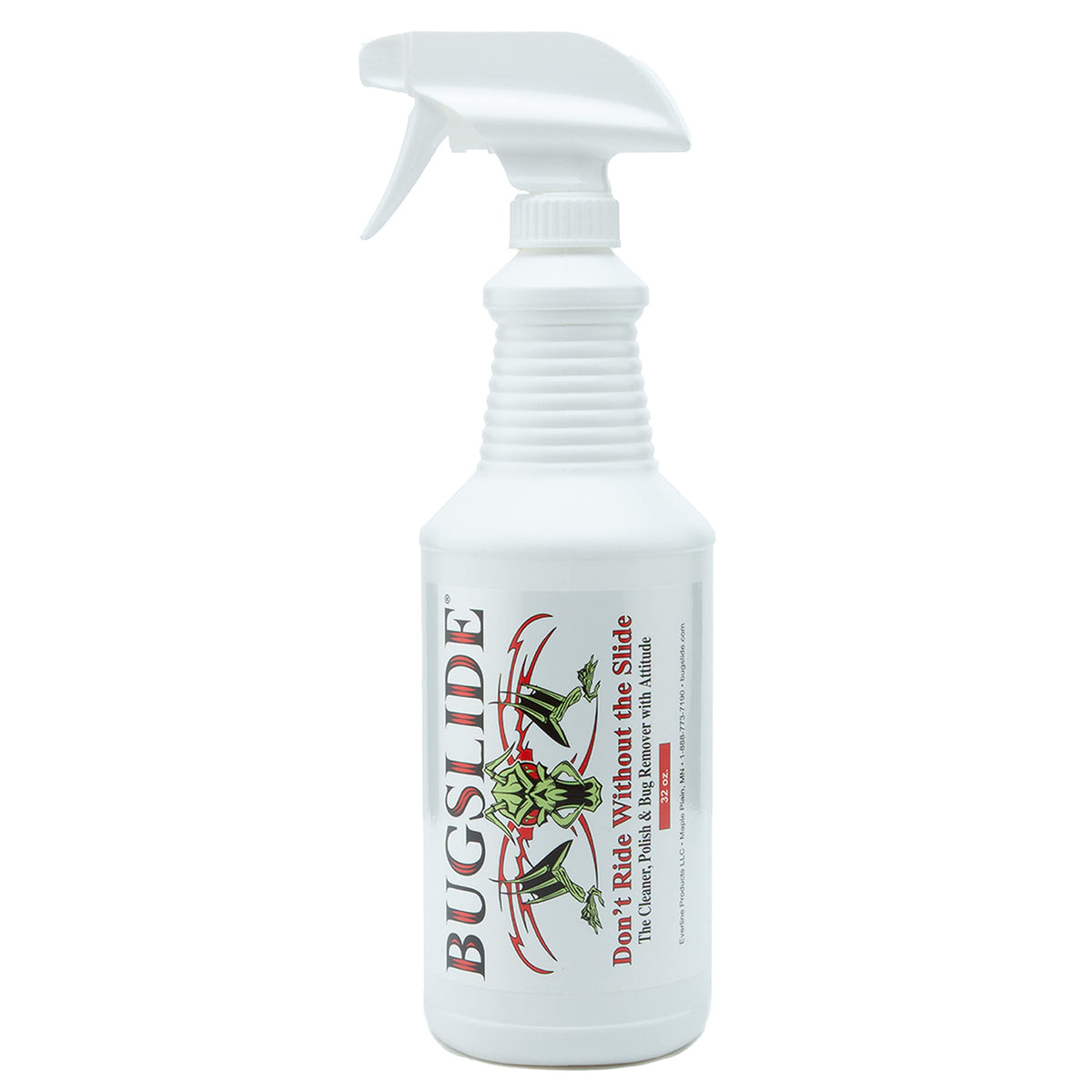 BugSlide front label on 32 oz bottle showing product identification and benefits