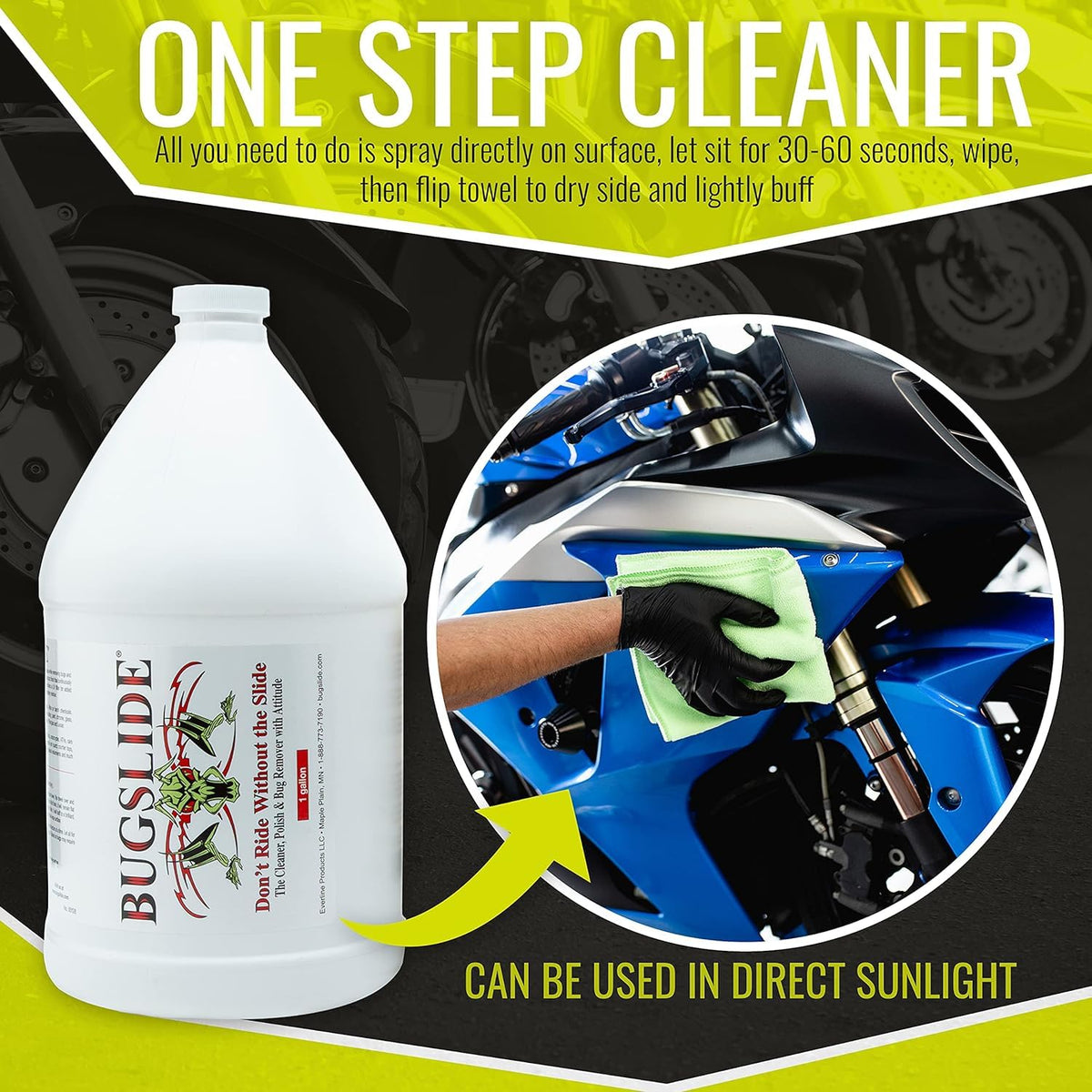 BugSlide on windshield and mirror producing streak-free shine
