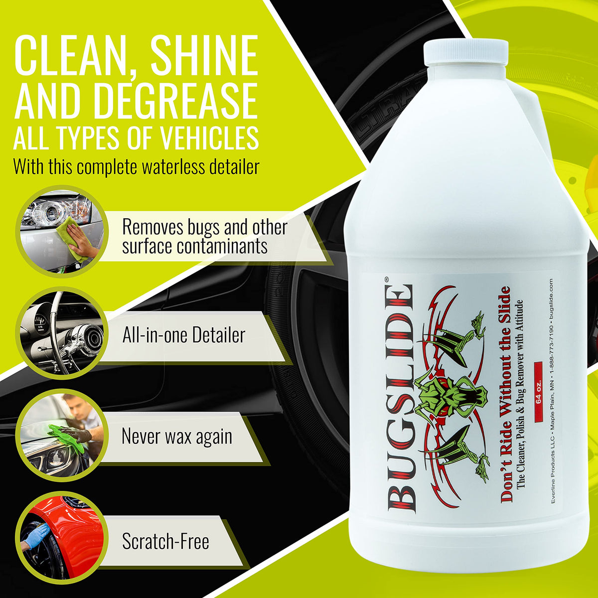 BugSlide being sprayed onto car hood to loosen bugs and road residue quickly