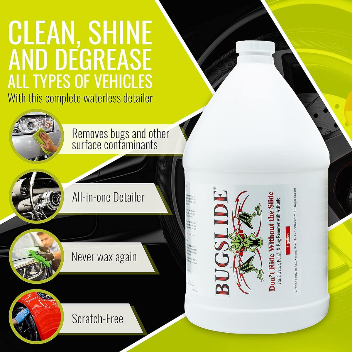 BugSlide used with microfiber towel for fast, scratch-free buffing