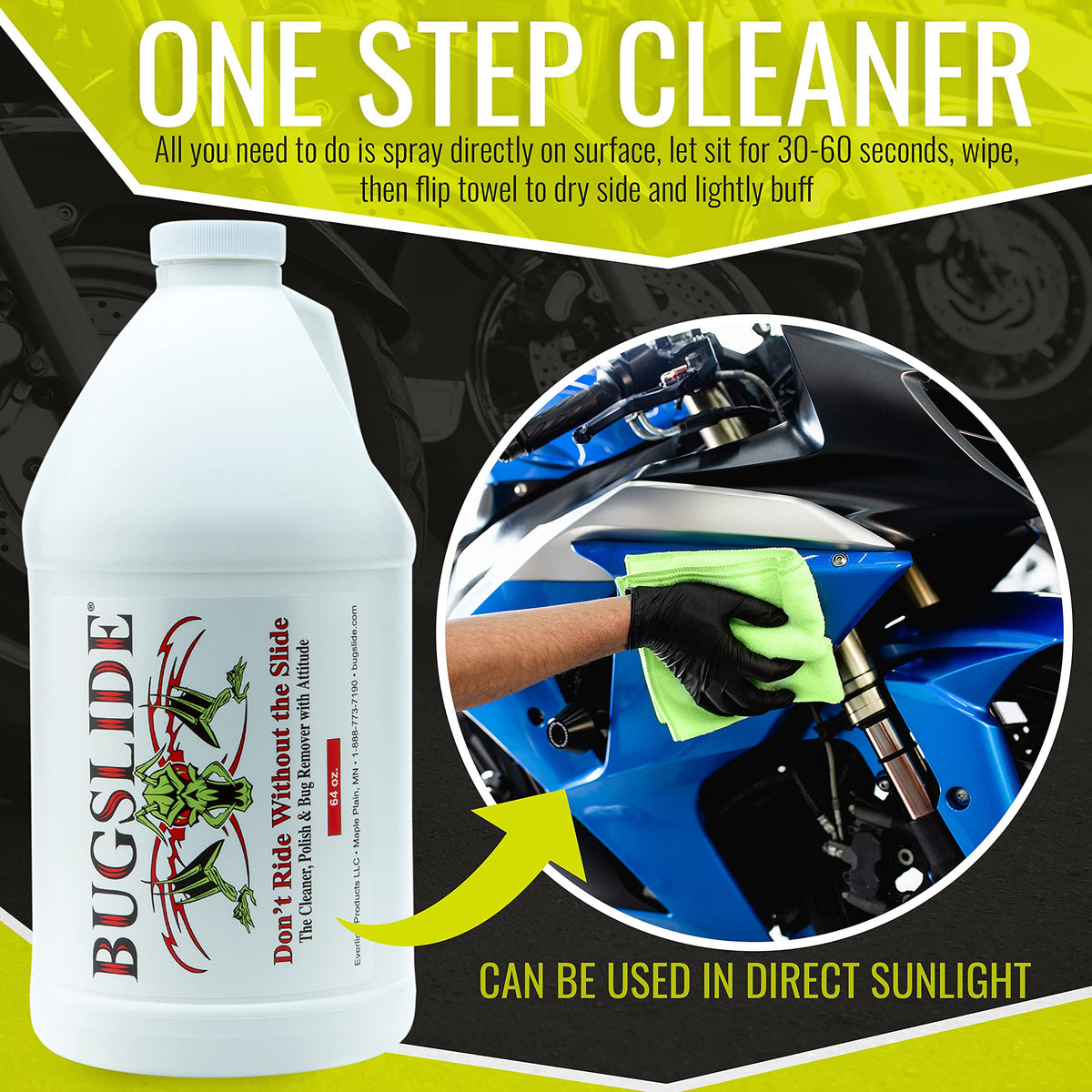 BugSlide used on sample materials like chrome, plastic, glass and vinyl safely