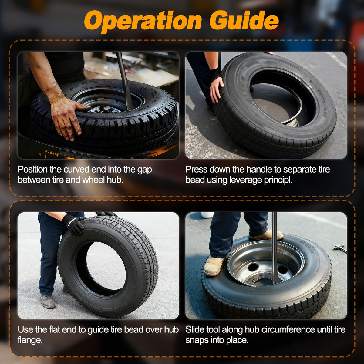 Buhobha tire bar in use mounting a truck tire for faster, safer roadside or shop installs