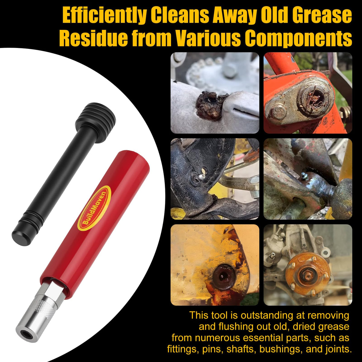 BuildMaven expelled grease after cleaning showing successful removal of hardened residue and restored path