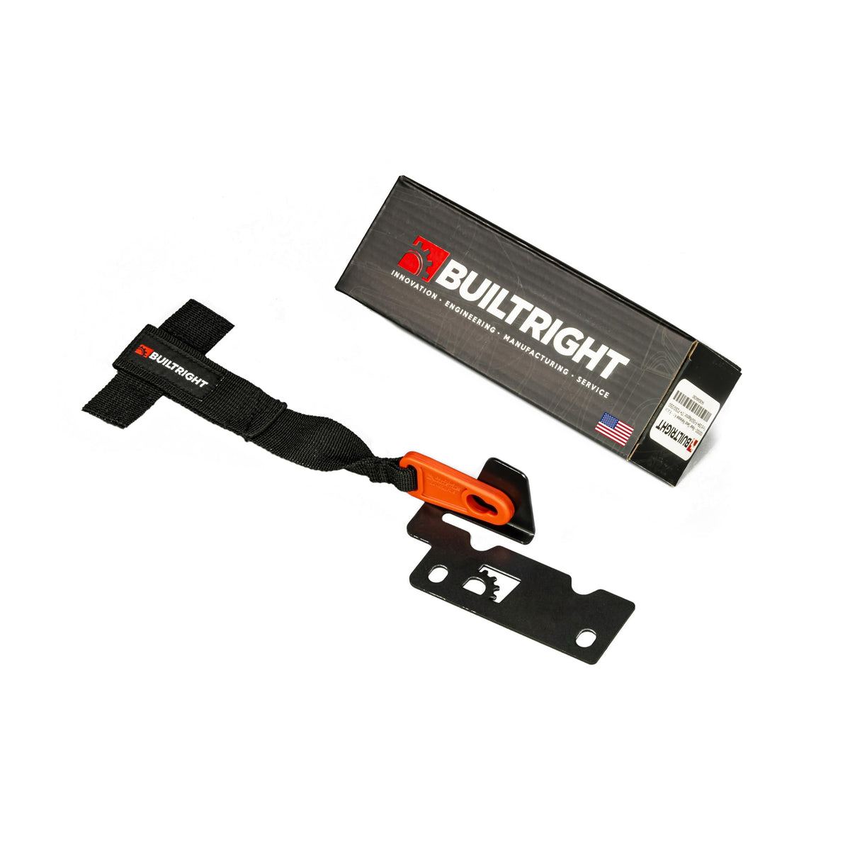 BuiltRight front assembly showing bracket and pull strap, improving access