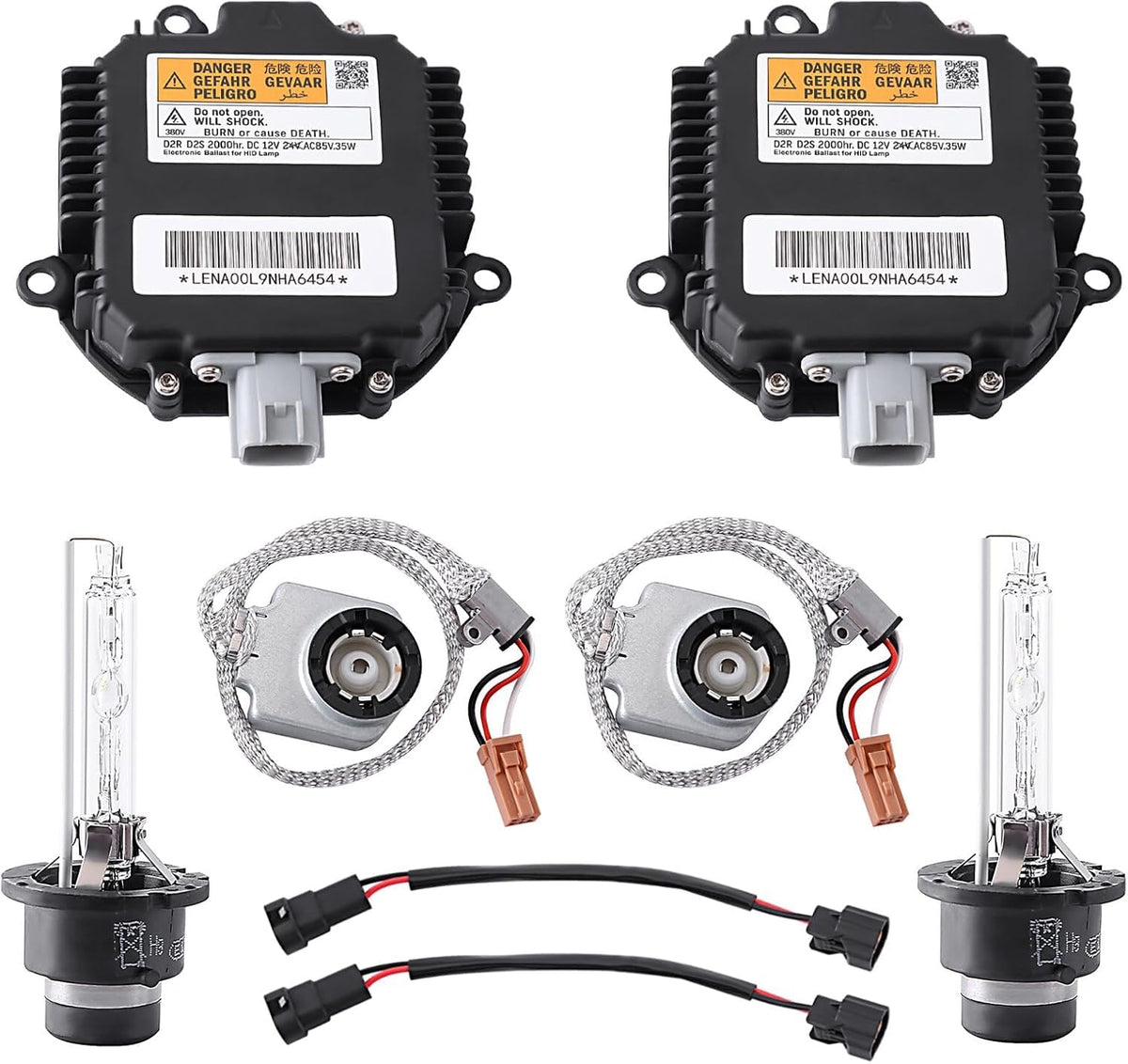 BULIAZY front view of ballast kit showing bulbs and connectors for quick replacement
