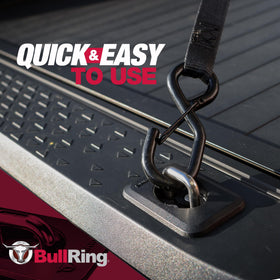 Bull Ring anchor on a truck hauling camping gear showing practical use and reliable load control