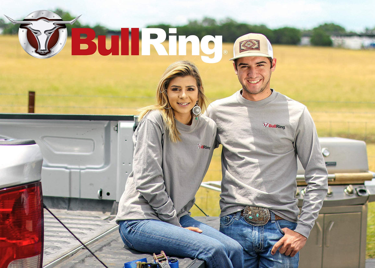 Bull Ring anchor used with ratchet strap securing cargo to illustrate strong tie-down capability
