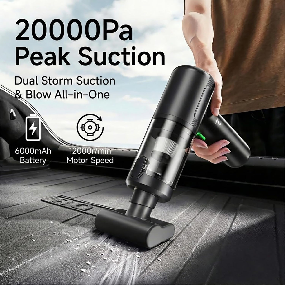 BULLCAR 506Max nozzle close-up demonstrating focused suction for crevice reach