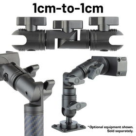 Bulletpoint close-up of articulating elbow showing secure lock benefit