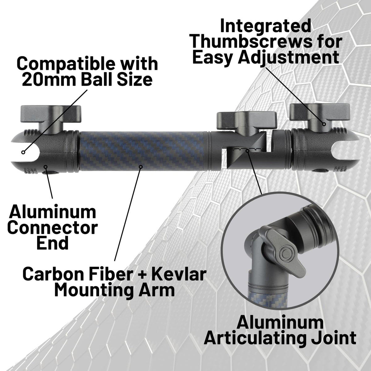 Bulletpoint carbon fiber and Kevlar texture detail illustrating light strength