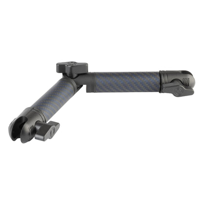 Bulletpoint front view of the arm showing compact design and easy mounting