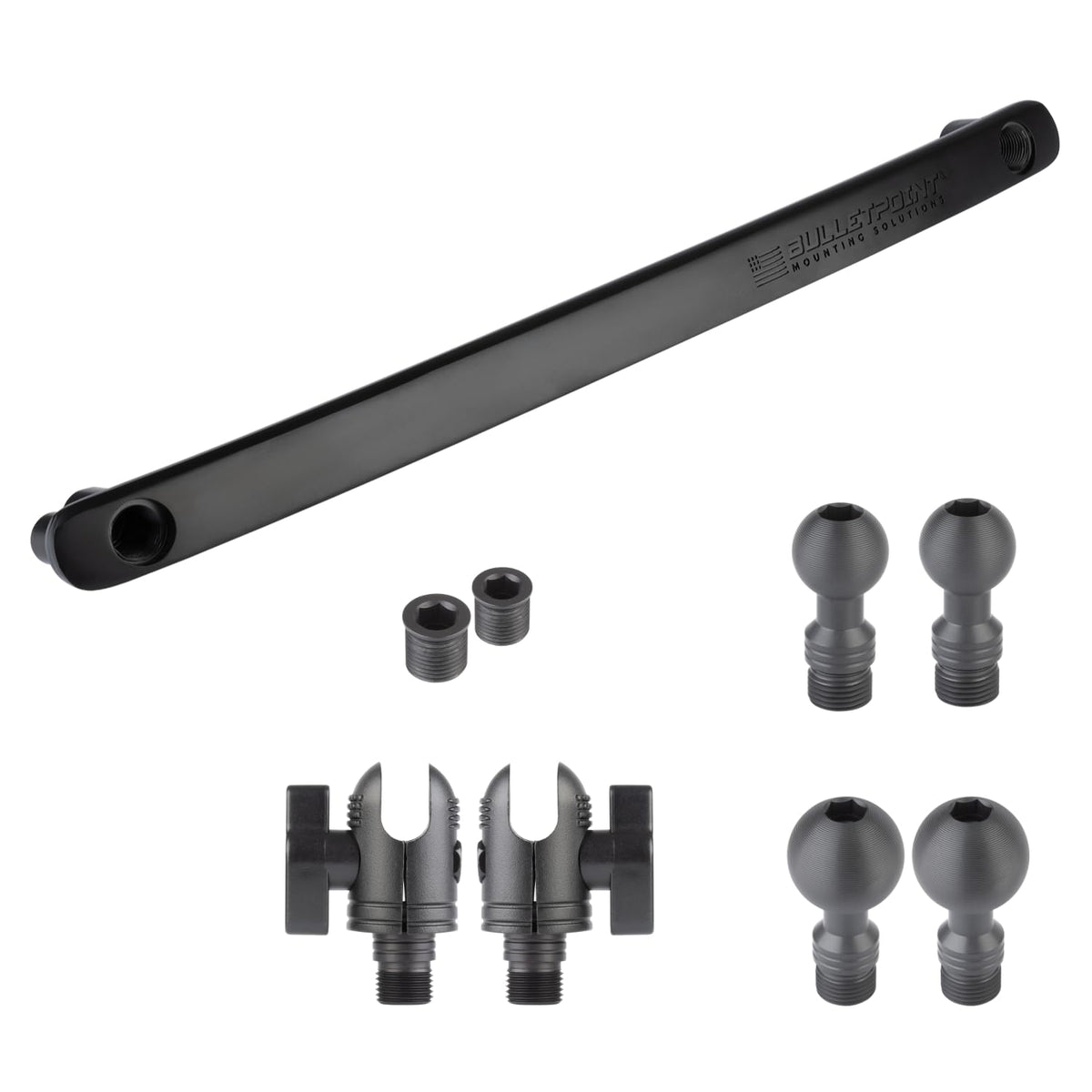 Bulletpoint front view of metal grab bar insert showing mounting points and fit benefits