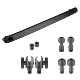 Bulletpoint front view of metal grab bar insert showing mounting points and fit benefits