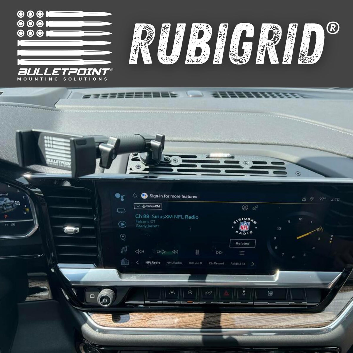 Bulletpoint RubiGrid mounting arm closeup highlighting carbon fiber kevlar strength