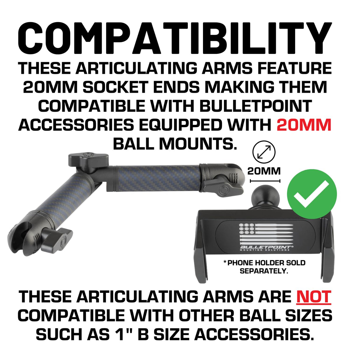 Bulletpoint arm beside a hand for scale showing lightweight portability benefit