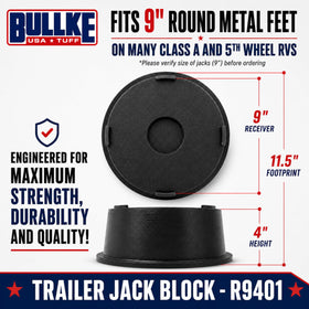 bullke block placed under a tongue jack demonstrating stable support benefit