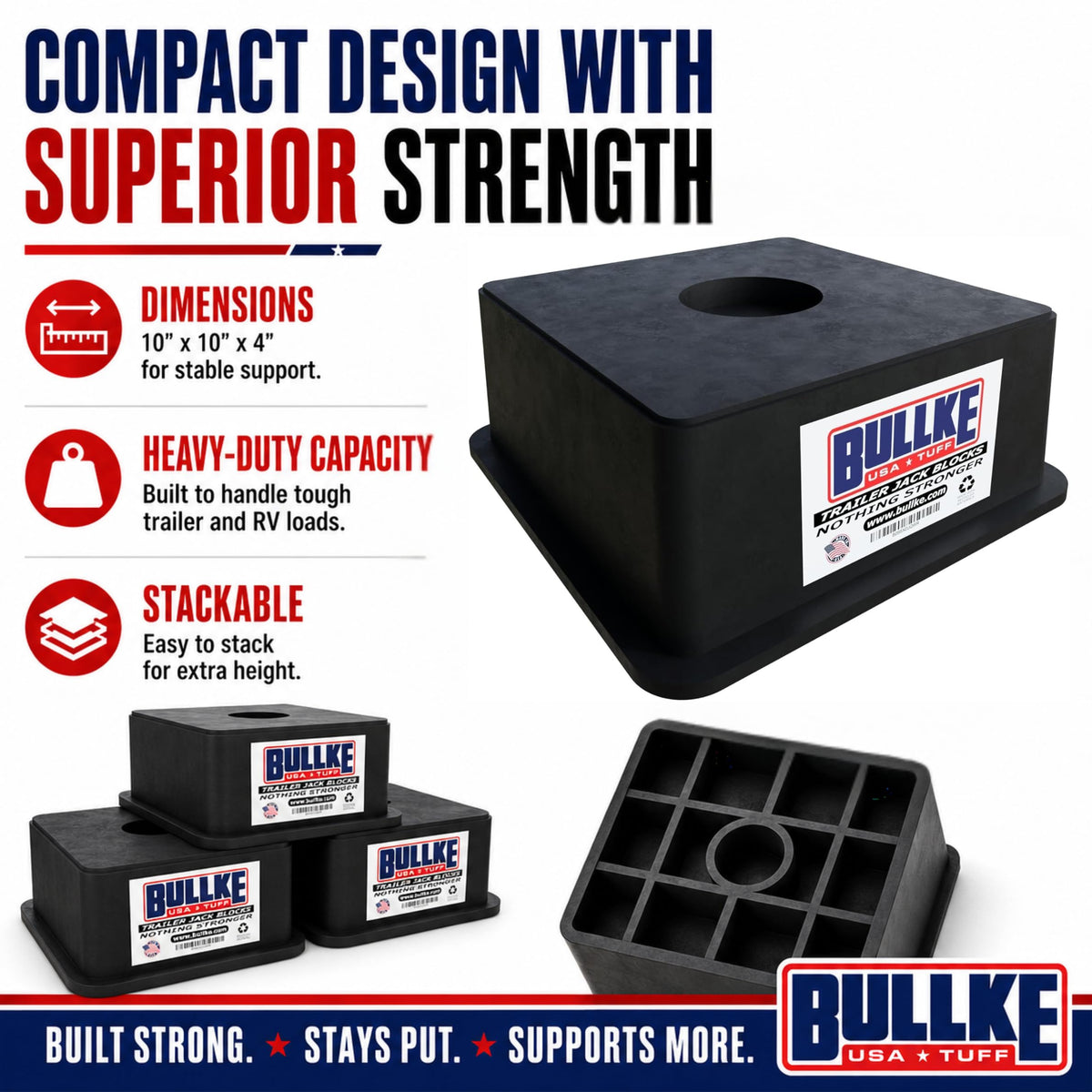 BULLKE block paired with Flex Pad showing increased load capacity benefit