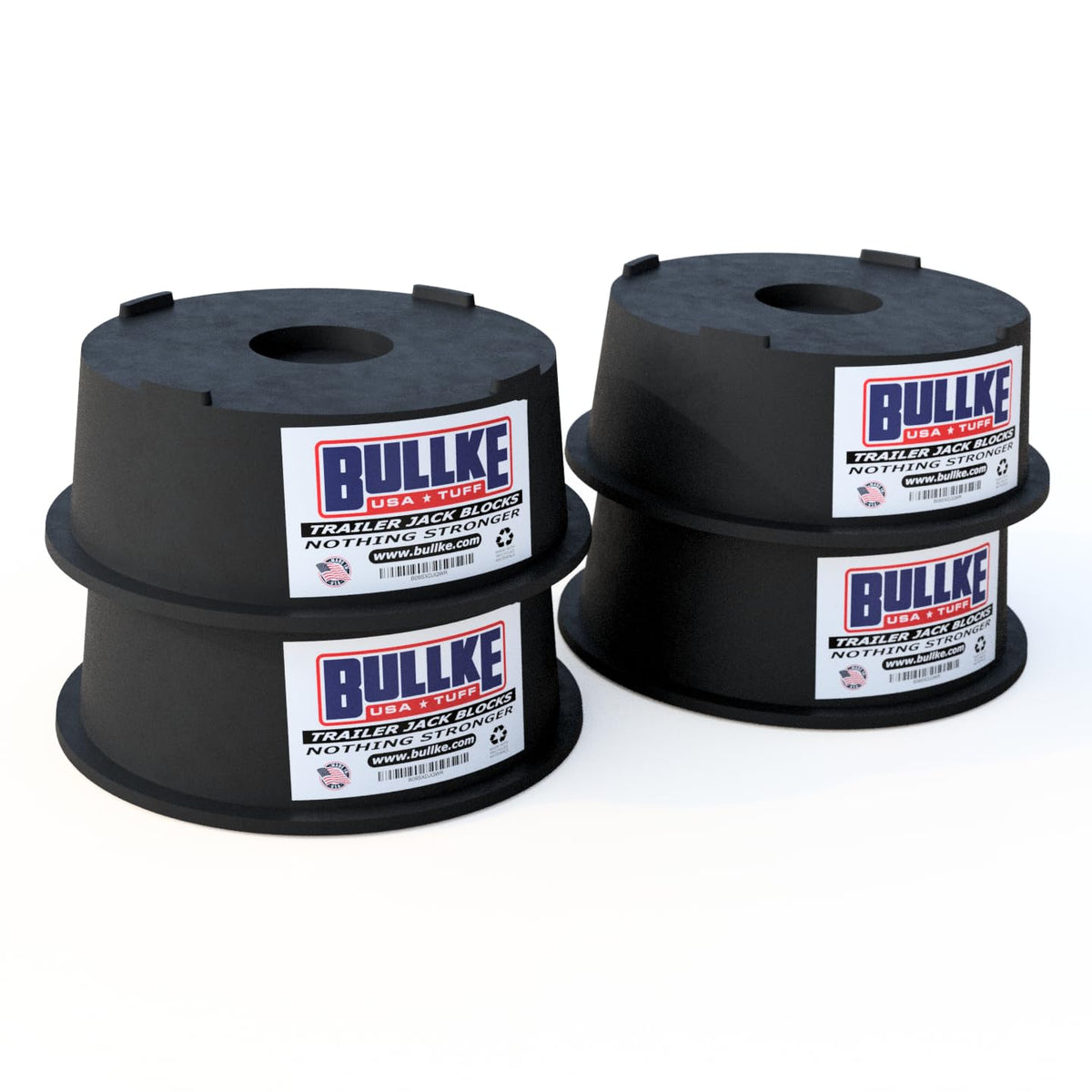 bullke front packaging showing four jack blocks and durable recycled plastic benefit