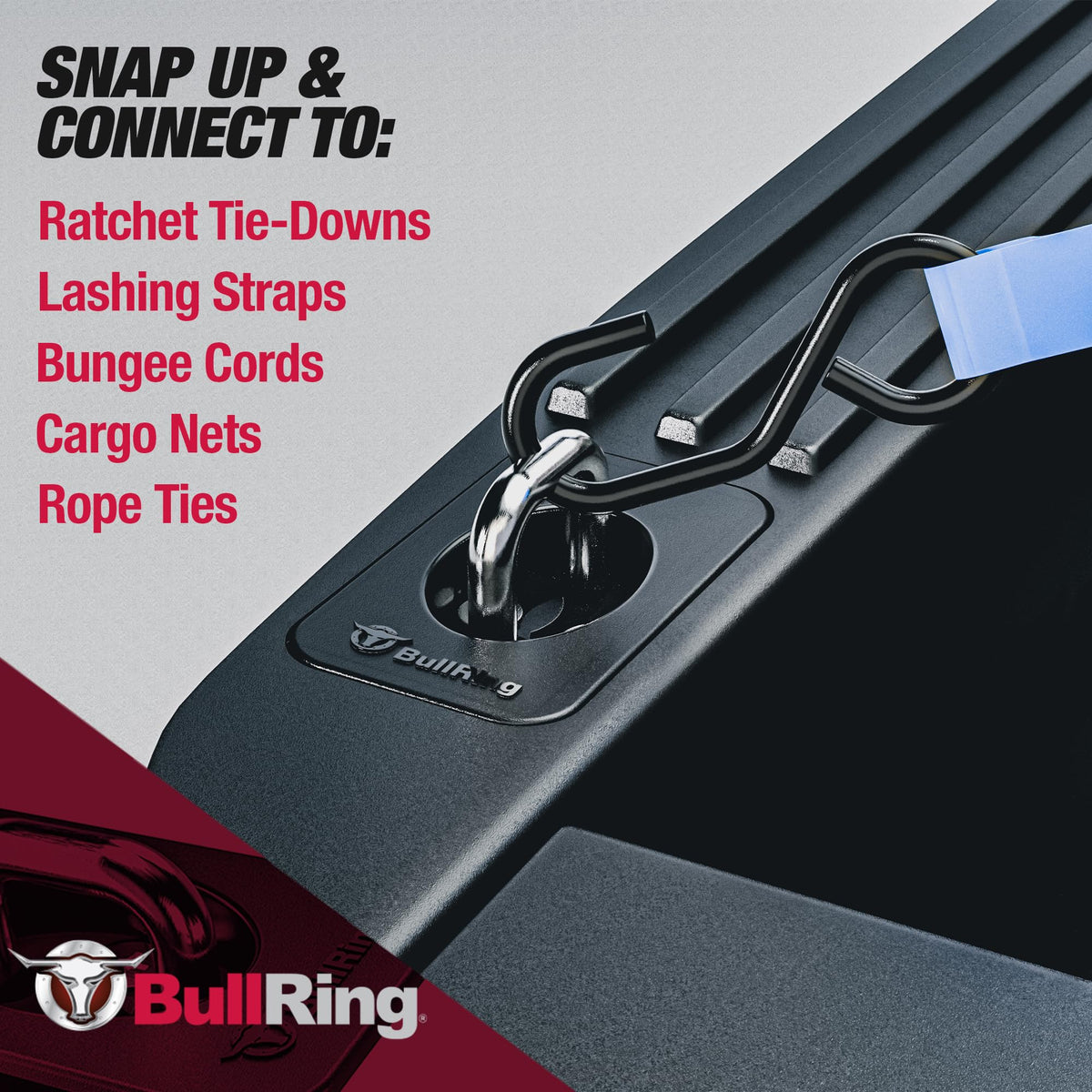 BullRing anchors installed in a truck rail cap showing flush profile benefit