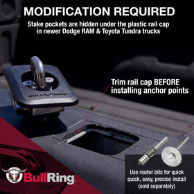 BullRing anchors in truck bed hauling gear showing real-world utility