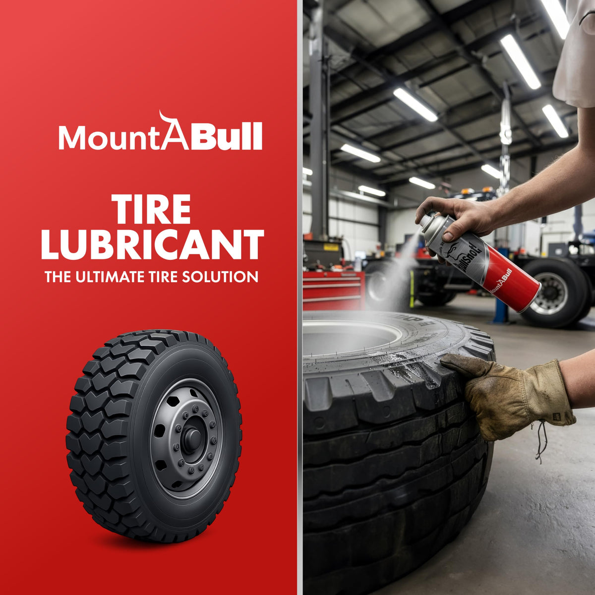 BullSnot! can in a workshop showing professional use and faster tire changes