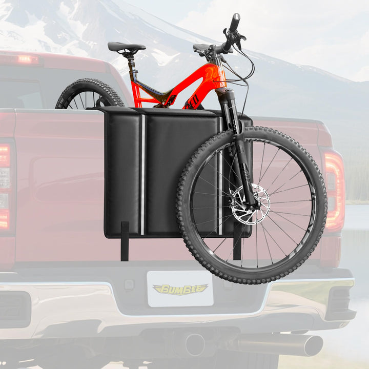 Bumbee tailgate pad front view showing secure bike protection