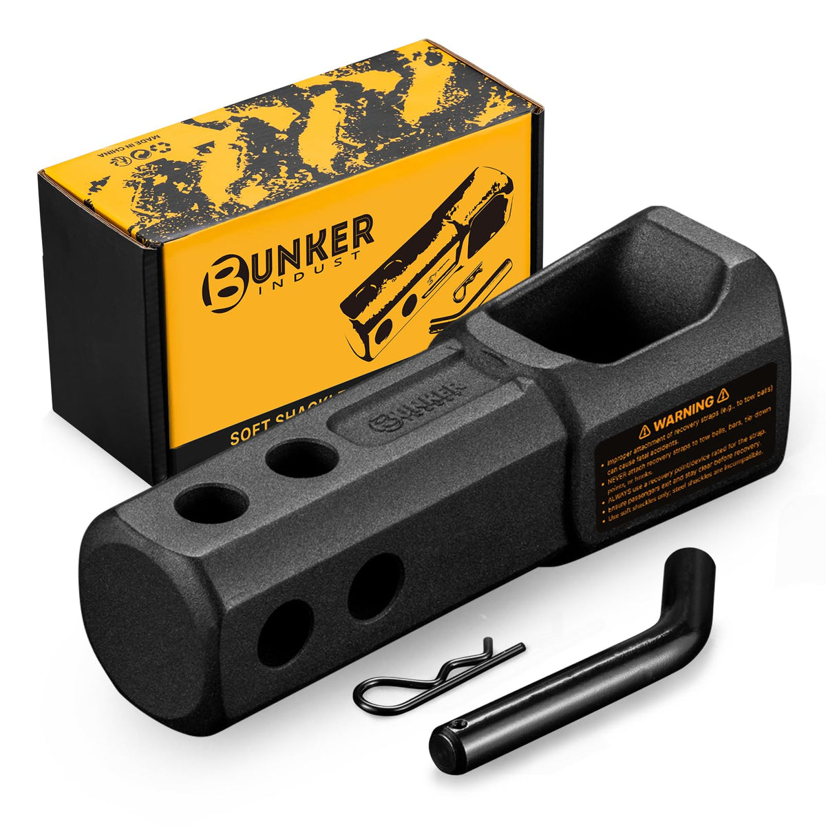 BUNKER INDUST front view showing hitch receiver and benefit of compact strength