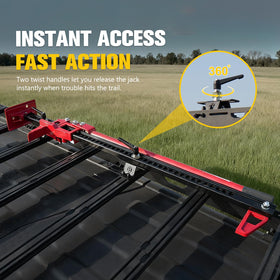 BUNKER INDUST high-lift jack seated in mount for stable transport and quick access