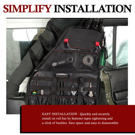 BUNKER INDUST installed on Jeep roll bar keeping cabin floor clear and accessible