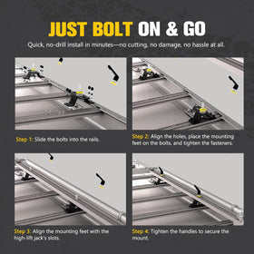 BUNKER INDUST mounted jack on vehicle roof in overlanding setup for ready recovery