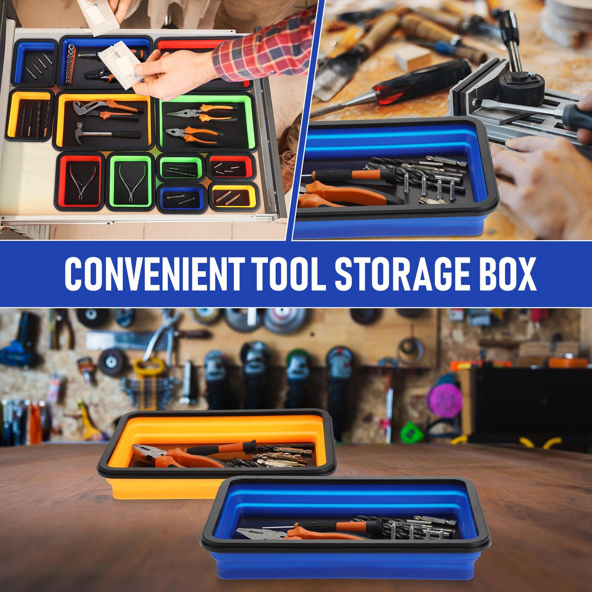 Burbell trays on a workbench for organized workflow and efficiency