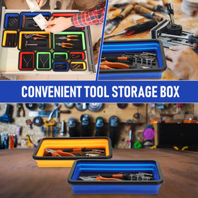 Burbell trays on a workbench for organized workflow and efficiency