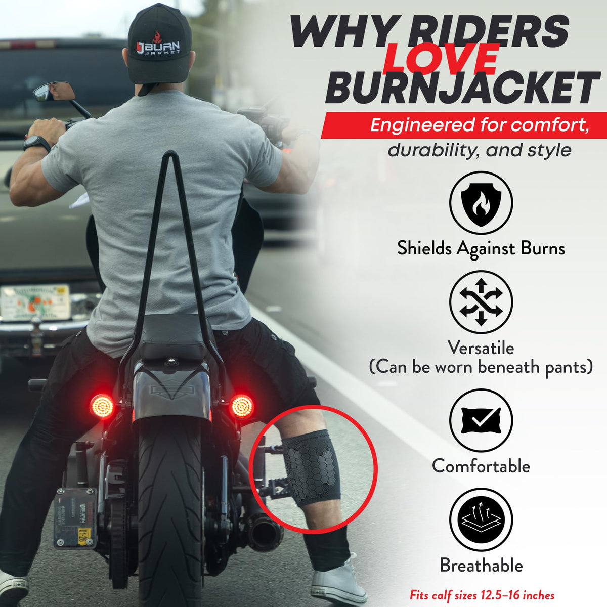 Burn Jacket Max beside ruler for size comparison and fit assurance benefit