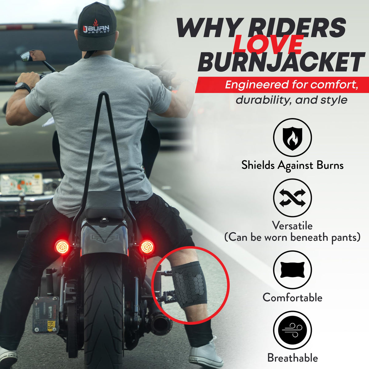 BurnJacket size comparison on ruler showing fit range clarity