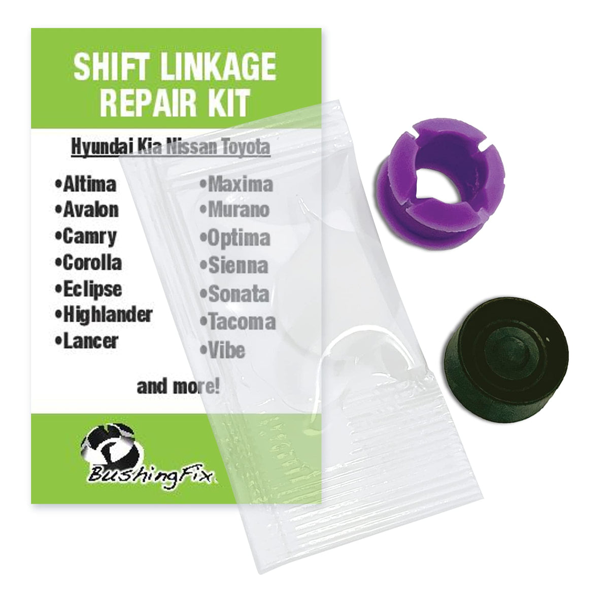 BushingFix BP1Kit front packaging showing kit contents and fitment benefits