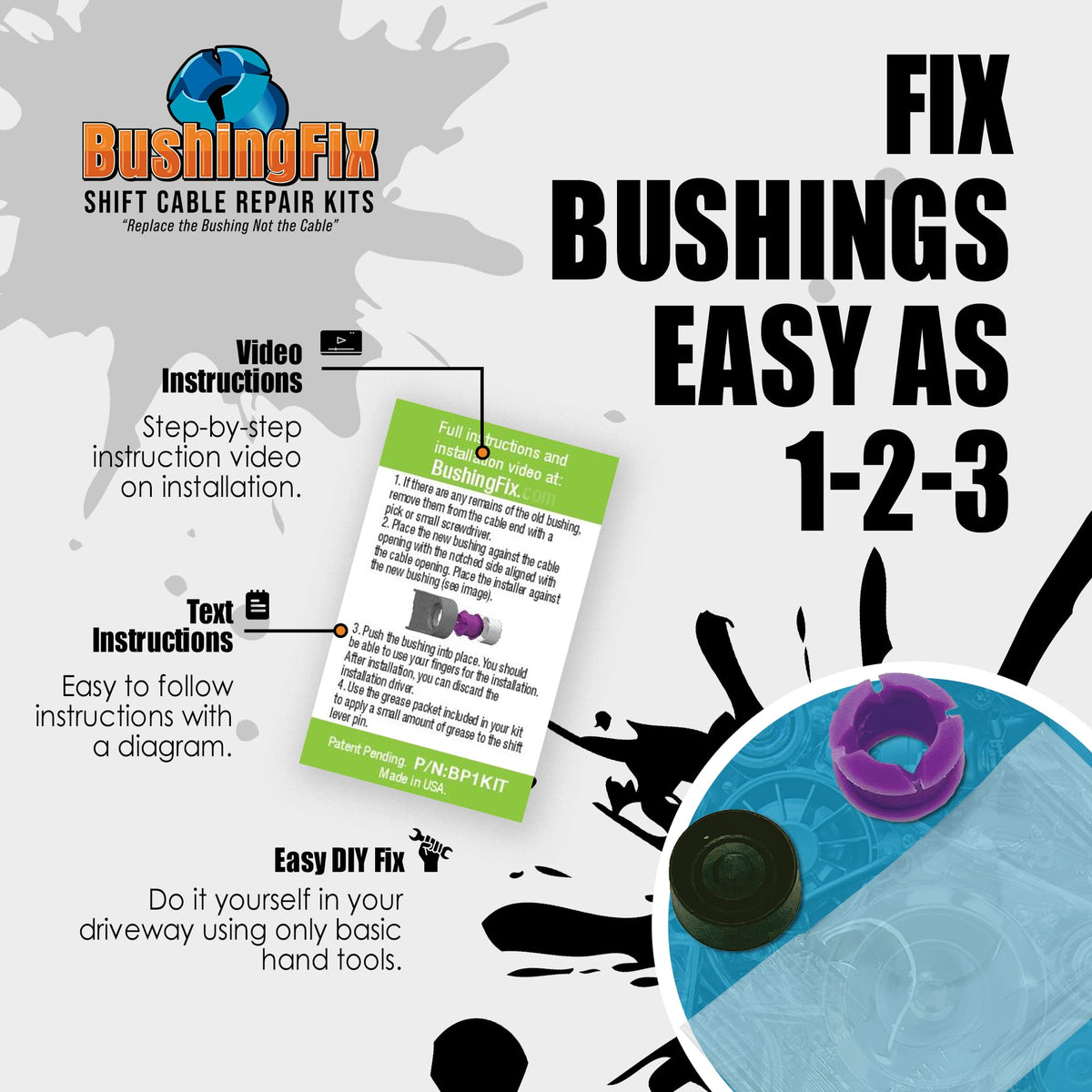 BushingFix kit next to a coin demonstrating compact size and portability