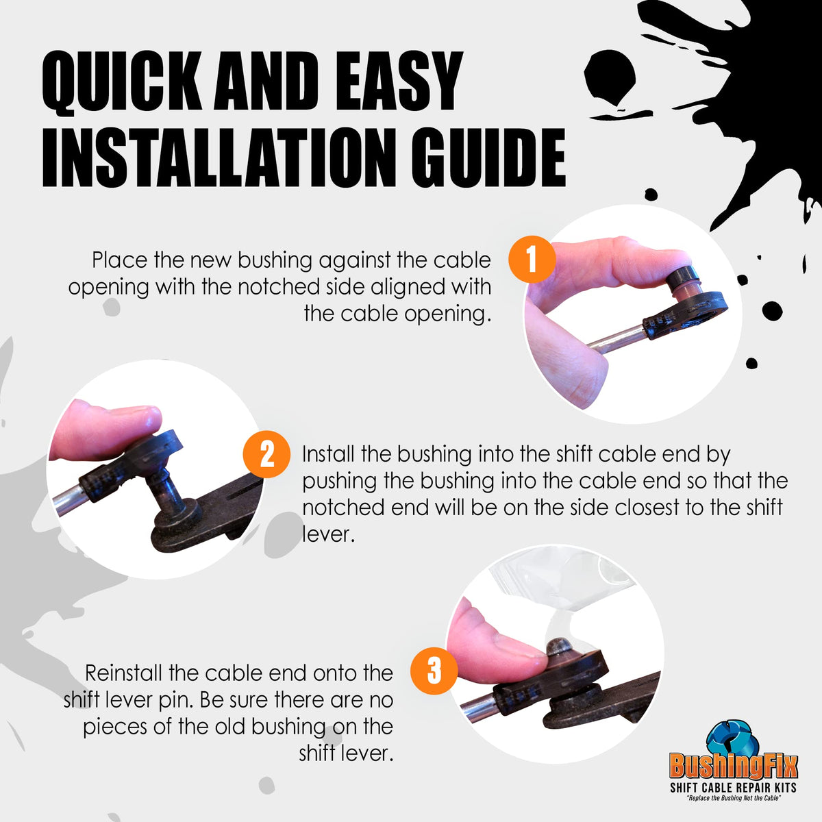 BushingFix bushing being installed on a vehicle shift cable restoring control