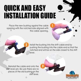 BushingFix bushing being installed on a vehicle shift cable restoring control