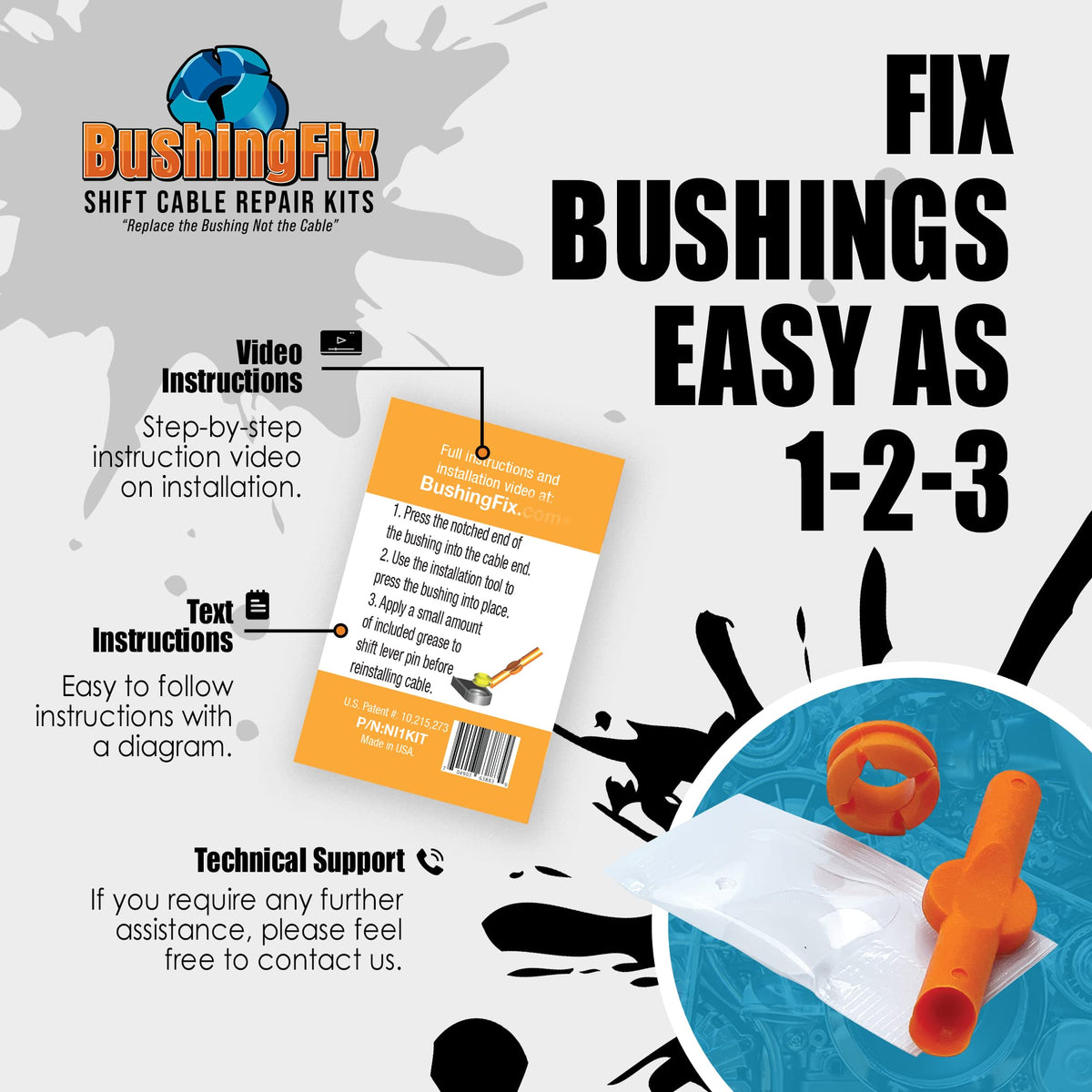 BushingFix bushing beside coin for scale showing correct fitment benefit