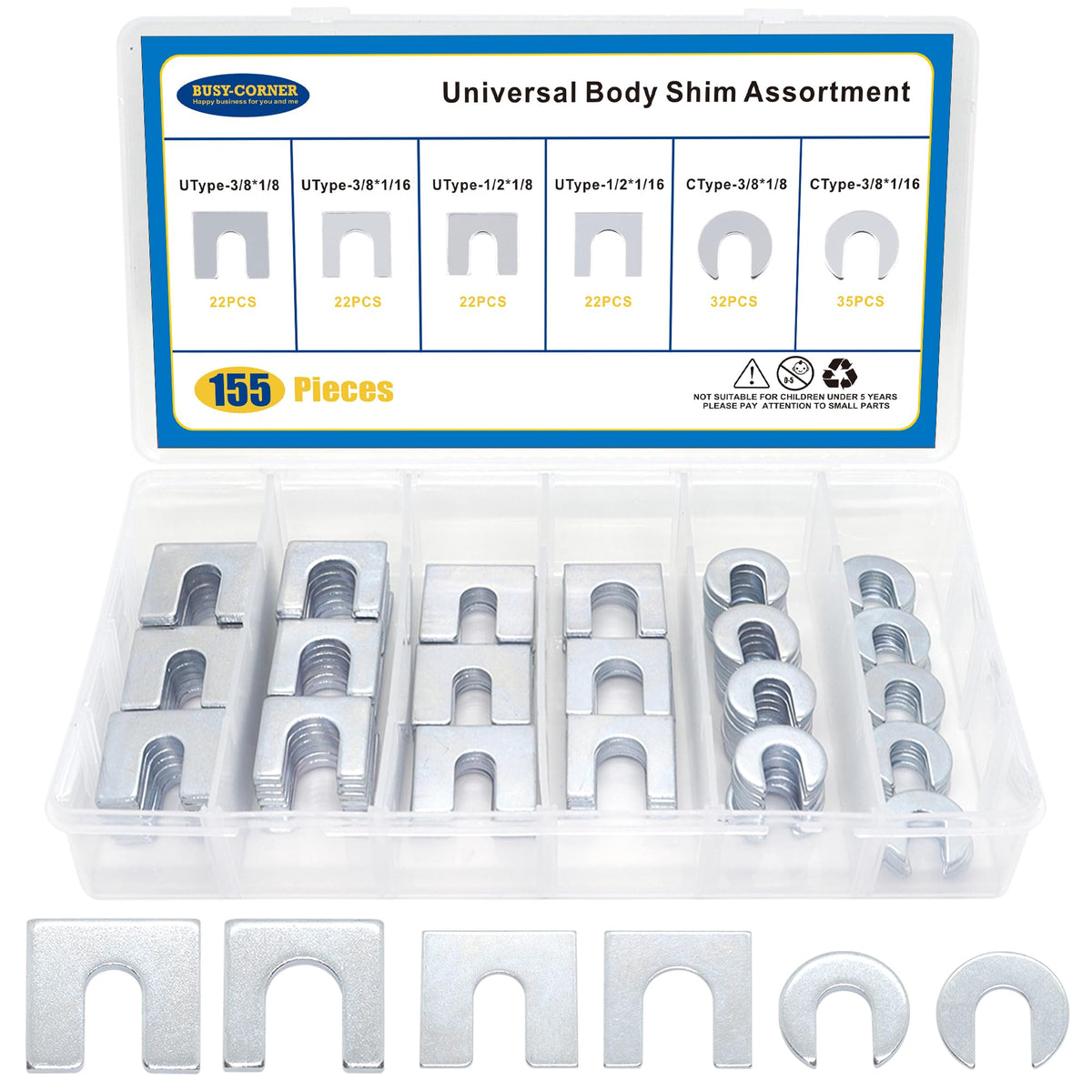BUSY-CORNER front packaging showing assortment and kit labeling for quick selection
