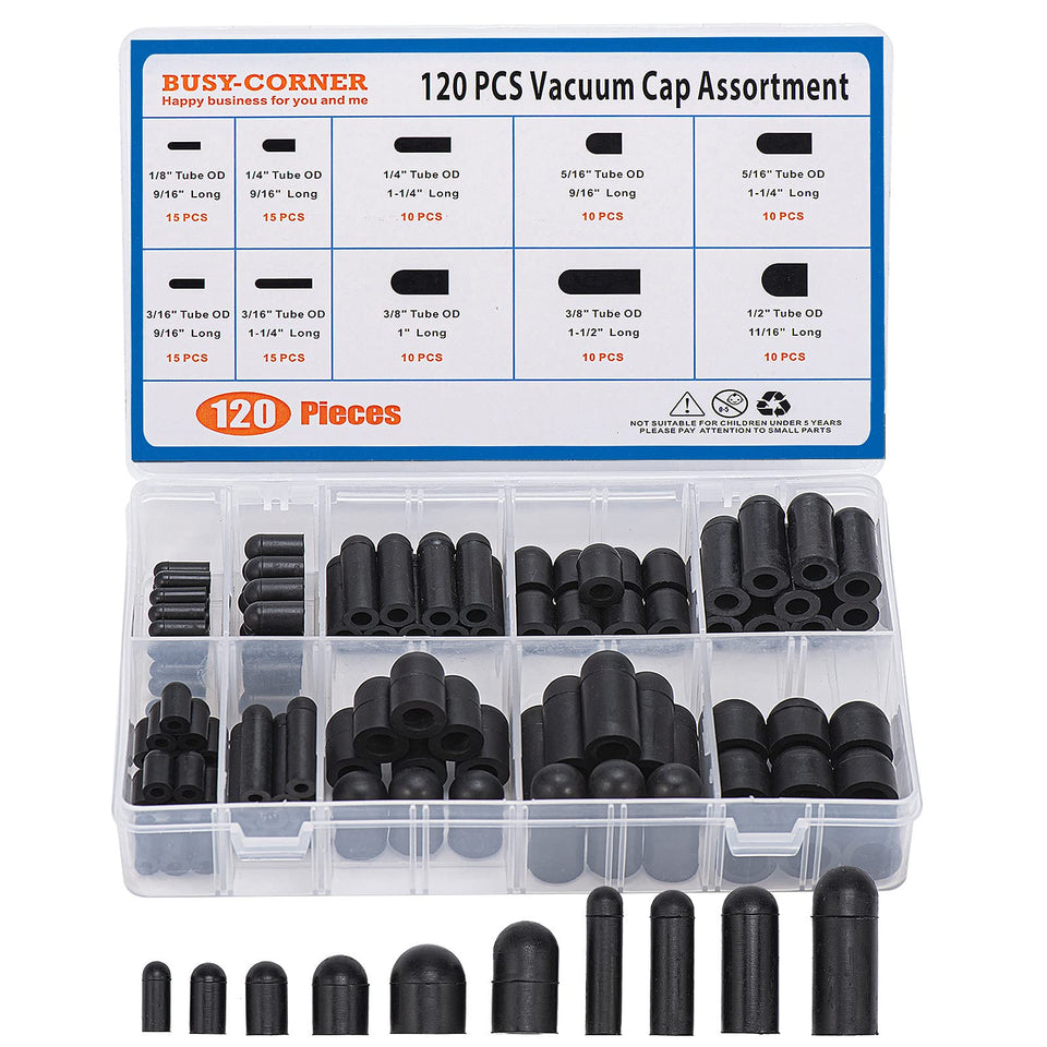 BUSY-CORNER front packaging showing full 120-piece kit and benefits