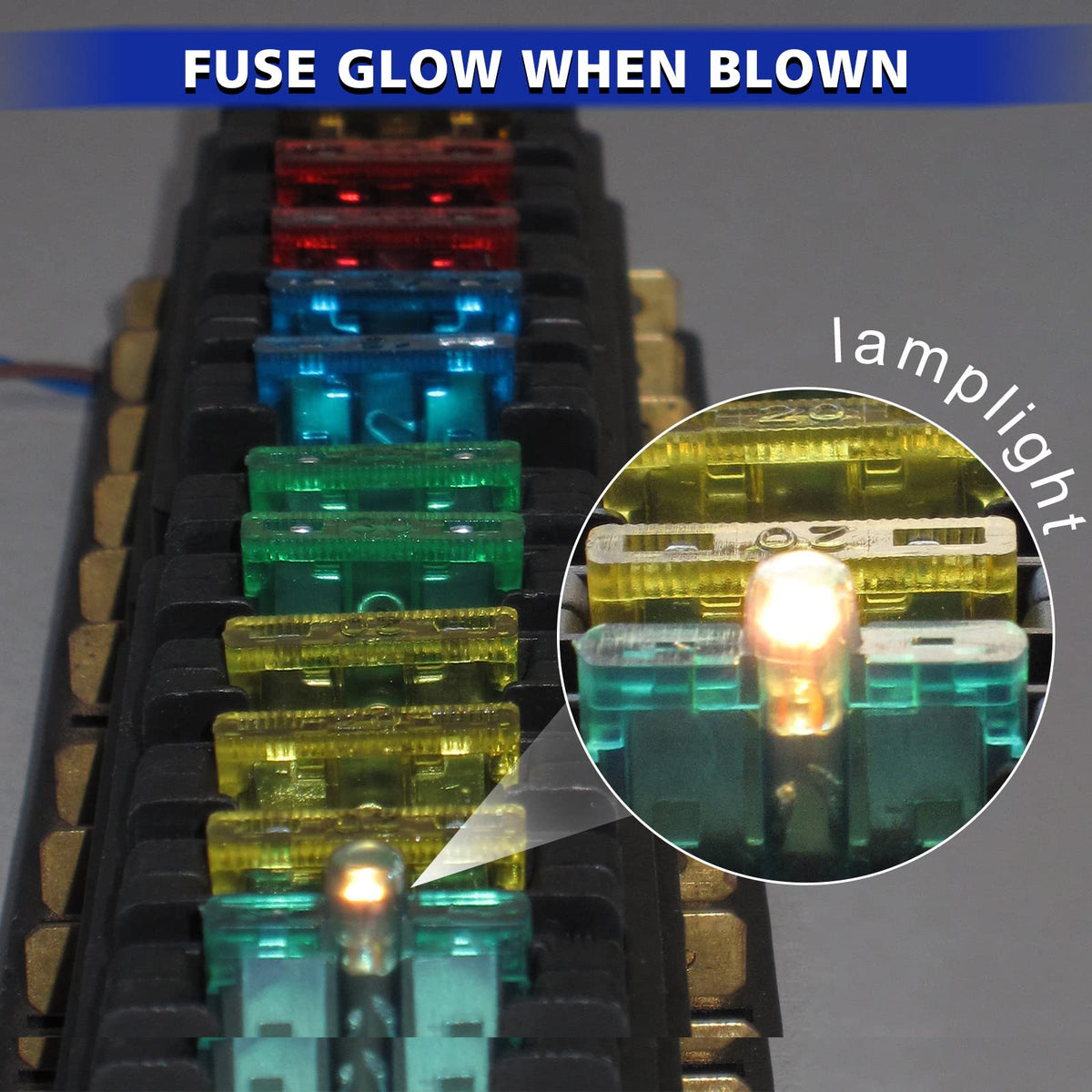BUSY-CORNER five fuses side-by-side size comparison clarifying amperage choices