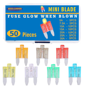 BUSY-CORNER front packaging showing 50-piece mini blade fuse kit for easy storage