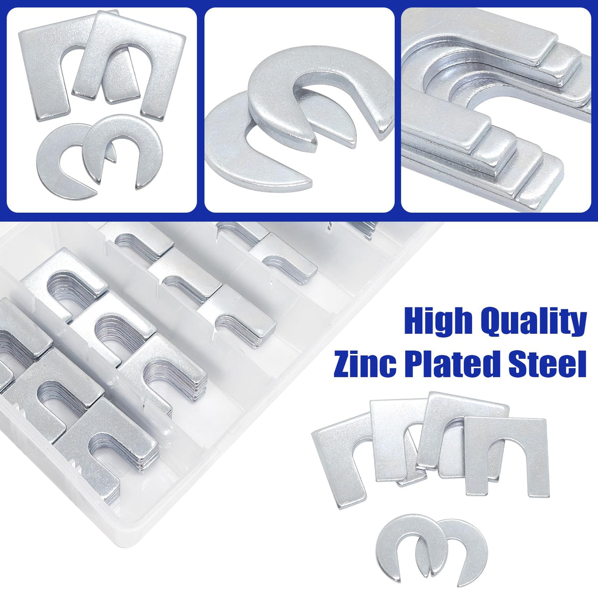 BUSY-CORNER labeled U and C shim types laid out to compare sizes and slots