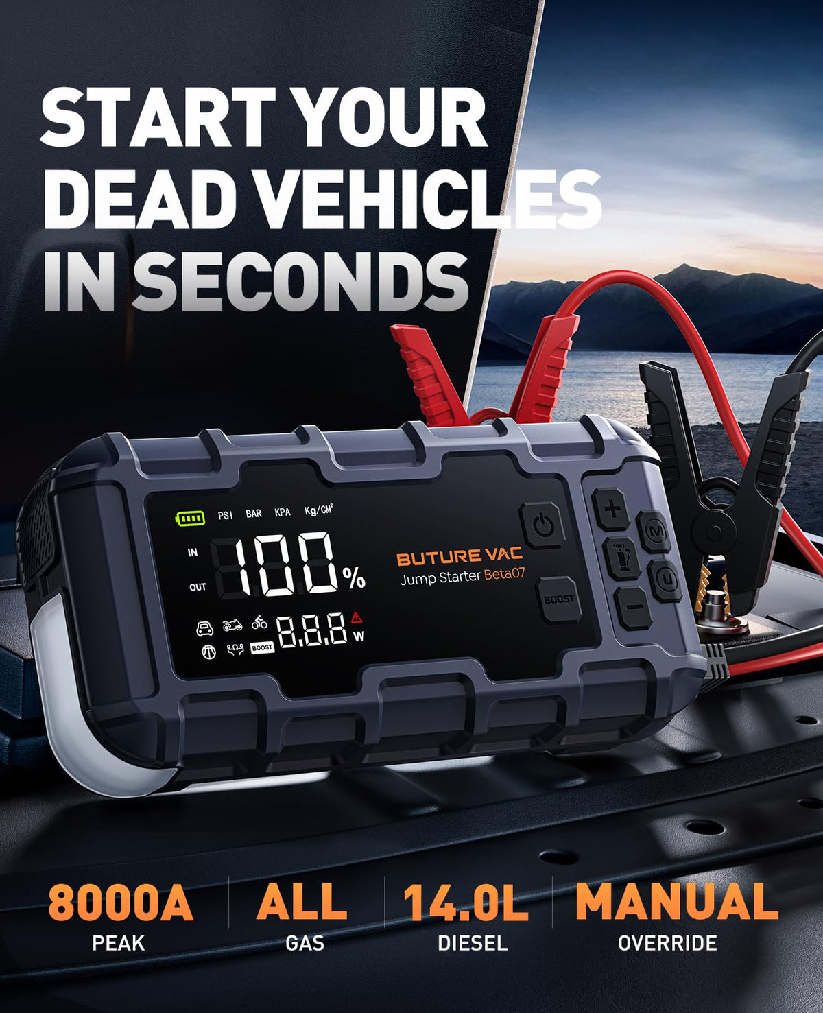 BuTure VAC heavy-duty jumper cables and insulated gloves for safe battery handling