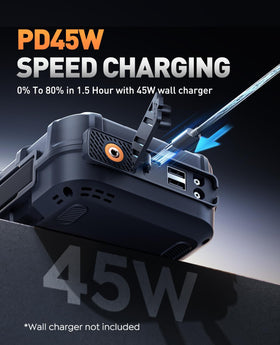 BuTure VAC USB-C PD45W and USB-A ports charging devices quickly on the go