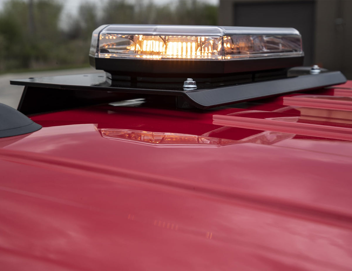 Buyers Products mounted light bar on service truck in work setting, low-profile aerodynamic benefit