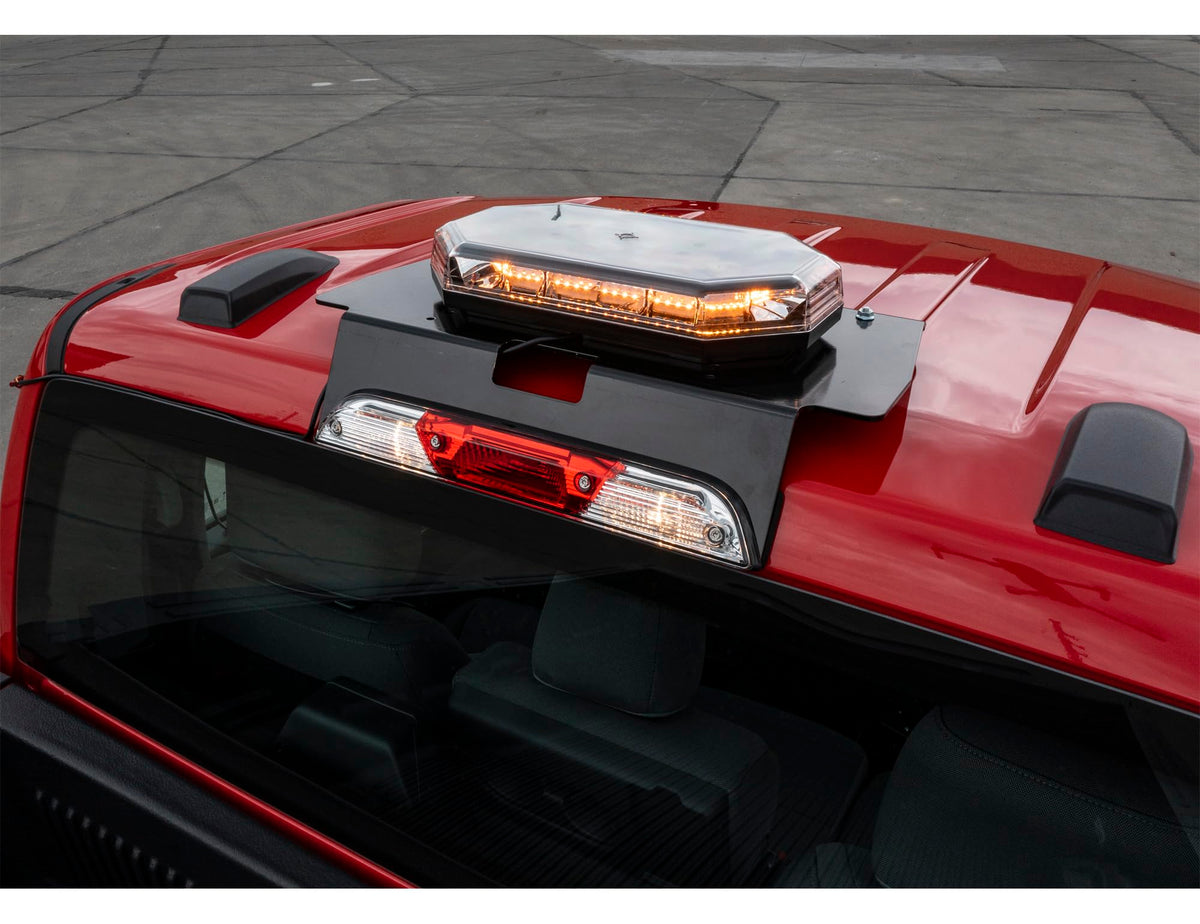 Buyers Products mount next to ruler showing 22 inch platform length, clearly communicates size