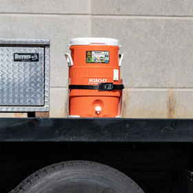 Buyers Products lifestyle shot at worksite showing accessible hydration for crews on the move