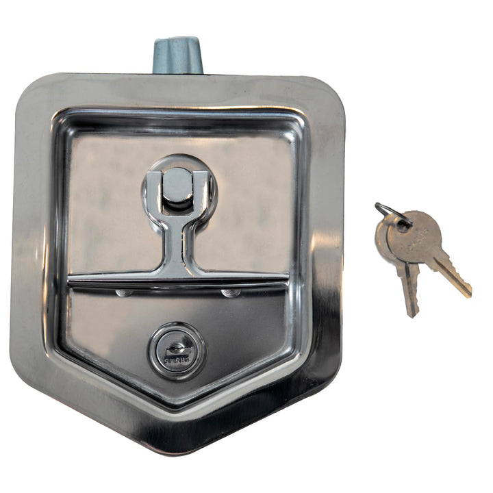 Buyers Products L8816 front view showing stainless handle and lock, durable security